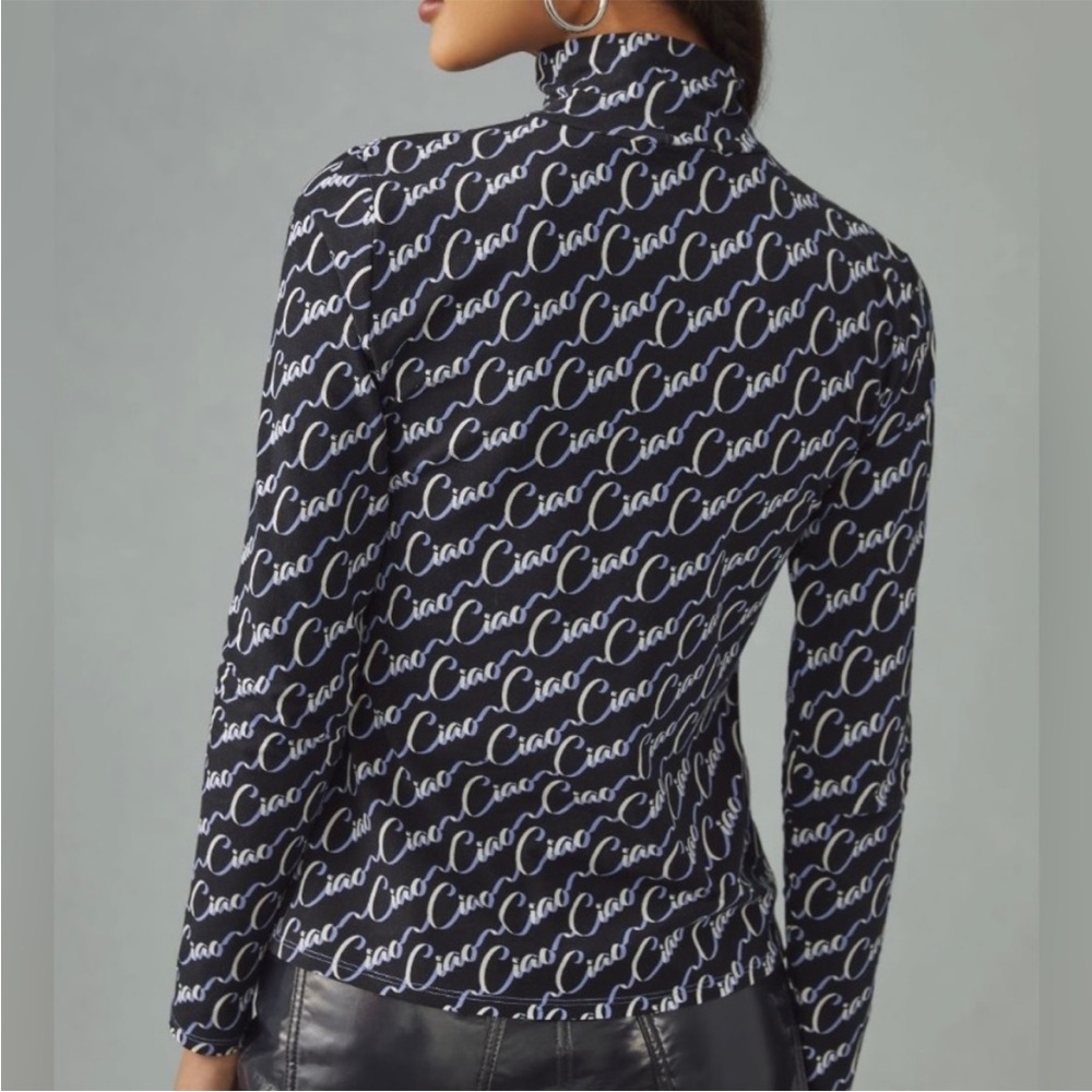 Anthropologie Maeve Ciao Graphic Print Turtleneck Top Preppy Urban Coastal XS - Picture 3 of 9